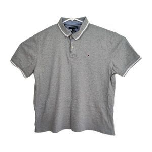Tommy Hilfiger men's 1/4 button polo shirt, XL, custom fit, gray, short sleeves